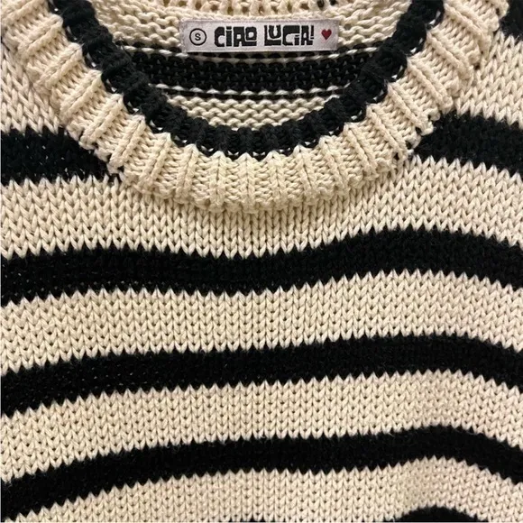 NWOT ciao lucia sweater women small black and cream striped  100 cotton FIRM.