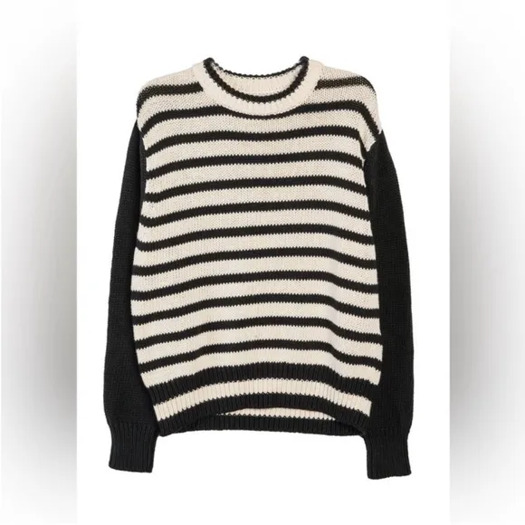 NWOT ciao lucia sweater women small black and cream striped  100 cotton FIRM.