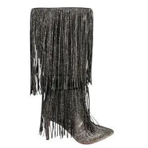 NWOT INC Women’s Ishani Silver Rhinestone Fringe Stilleto Boot Size US 9