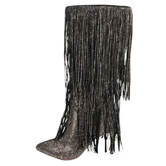 NWOT INC Women’s Ishani Silver Rhinestone Fringe Stilleto Boot Size US 9