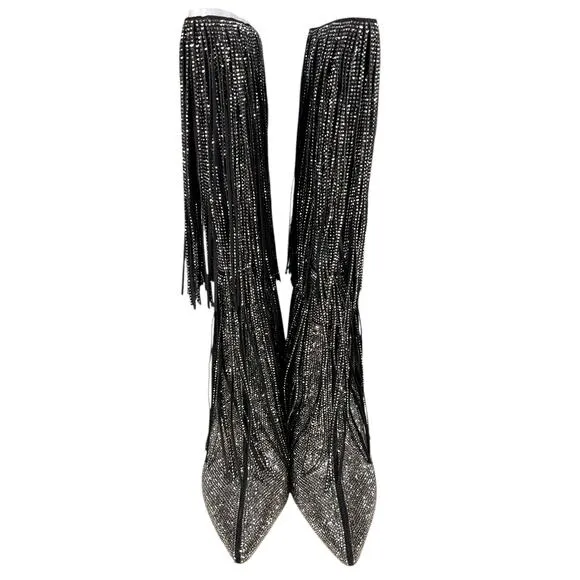 NWOT INC Women’s Ishani Silver Rhinestone Fringe Stilleto Boot Size US 9