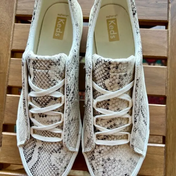 NWOT Keds Snake Print Canvas Sneakers Lace-Up / slip  On Comfort Shoes US Sz 10