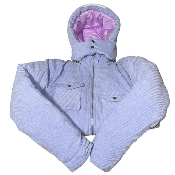 NWOT Lilac Purple Corduroy Puffer Parka Jacket with Removable Hood - Kali Brand