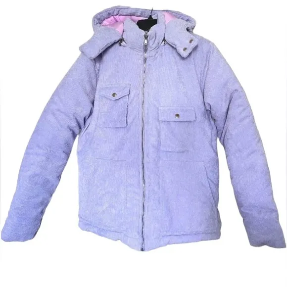NWOT Lilac Purple Corduroy Puffer Parka Jacket with Removable Hood - Kali Brand