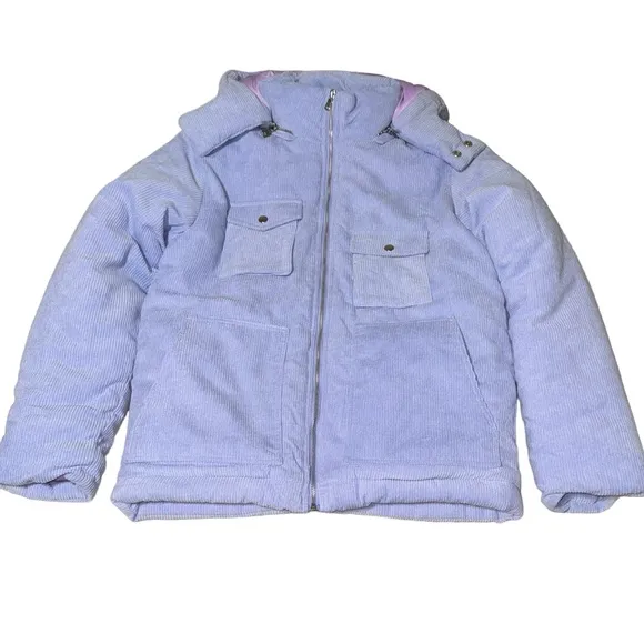 NWOT Lilac Purple Corduroy Puffer Parka Jacket with Removable Hood - Kali Brand
