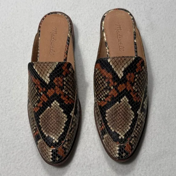 NWOT Madewell  The Frances Loafer Mule Snake Embossed leather Shoe Size 7