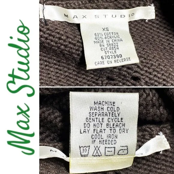 NWOT MAX STUDIO Open Cardigan Sweater Duster Chocolate Brown Shawl Collar, XS