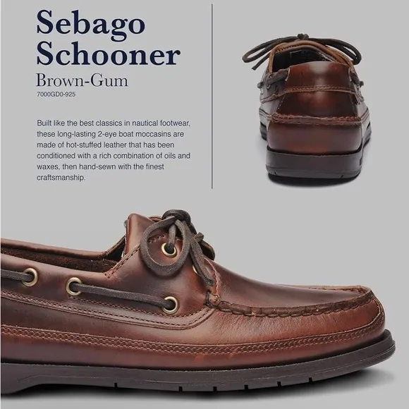 NWOT Sebago Men's “Schooner” Brown Boat Shoes Size 9 &amp; 10.5