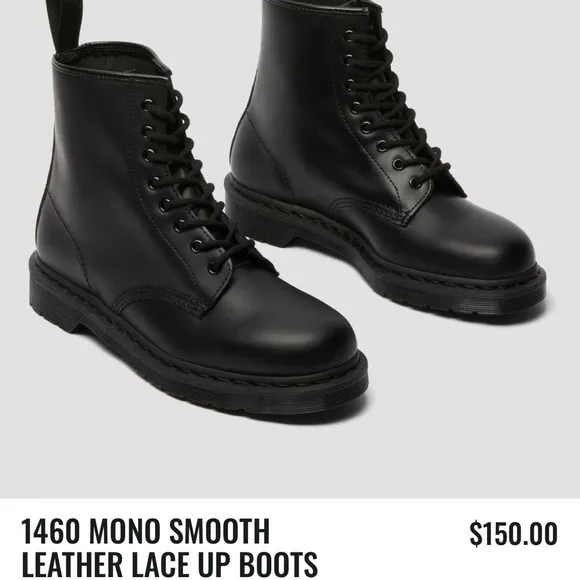 NWT Dr. Martens 1460 Mono Black Smooth Leather Lace Up Boots- Unisex