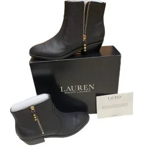 NWT IN BOX Lauren Ralph Lauren Leather Black Heeled Bootie Boots (size 9.5)