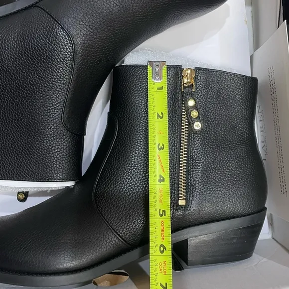 NWT IN BOX Lauren Ralph Lauren Leather Black Heeled Bootie Boots (size 9.5)