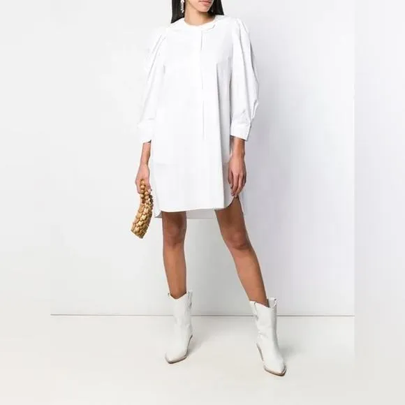 NWT ISABEL MARANT Galaxy Puff Shoulder Belted White Shirt Dress Size 44 XXL