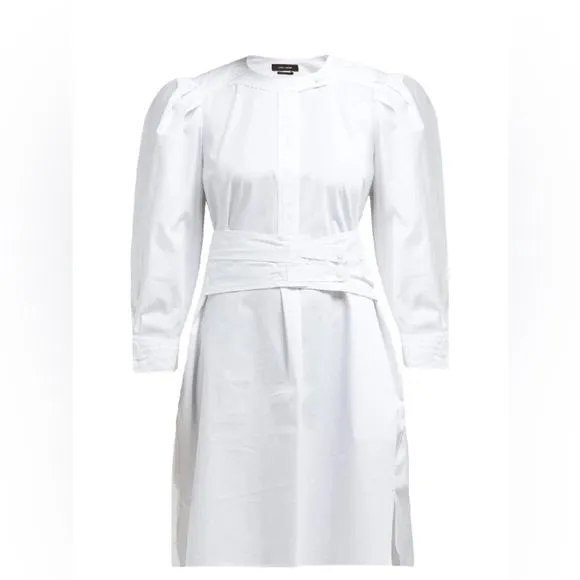 NWT ISABEL MARANT Galaxy Puff Shoulder Belted White Shirt Dress Size 44 XXL