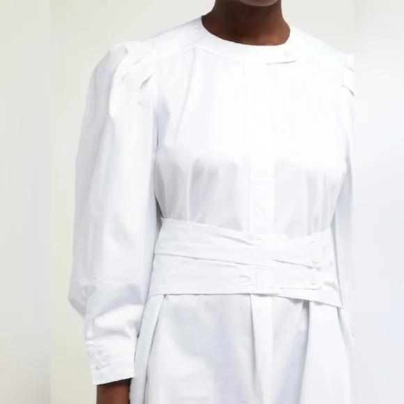 NWT ISABEL MARANT Galaxy Puff Shoulder Belted White Shirt Dress Size 44 XXL