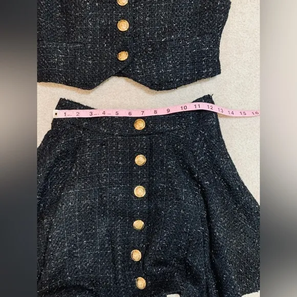 NWT Mable at Anthropologie 2 piece Vest Skirt Set Women Small Shimmer Black