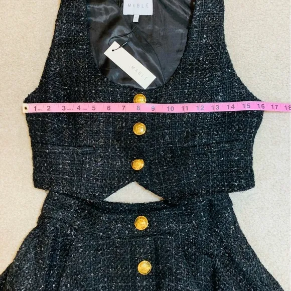 NWT Mable at Anthropologie 2 piece Vest Skirt Set Women Small Shimmer Black