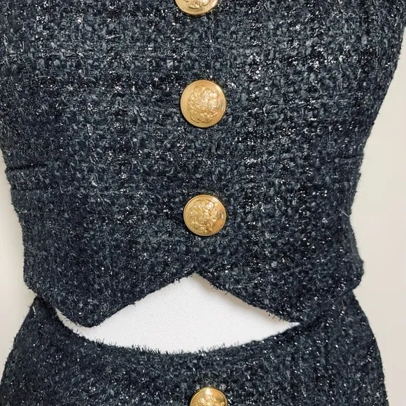 NWT Mable at Anthropologie 2 piece Vest Skirt Set Women Small Shimmer Black