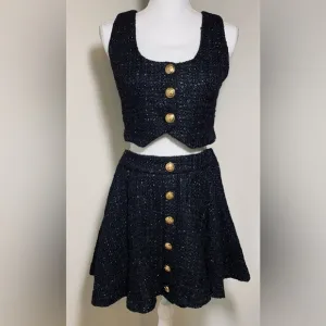 NWT Mable at Anthropologie 2 piece Vest Skirt Set Women Small Shimmer Black
