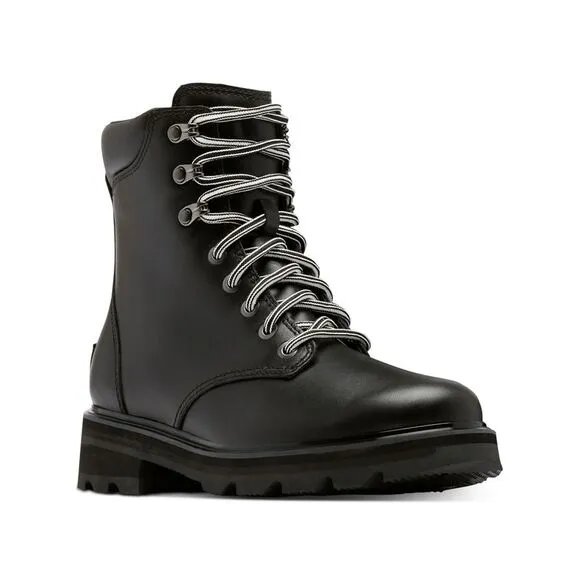 NWT SOREL Womens Black 1&quot; Platform Lennox Toe Block Heel Leather Boots Shoes 7