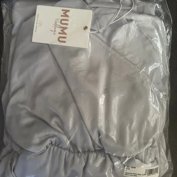 NWT2 SHOW ME YOUR MUMU Samantha Ruffle Wrap Dress Silver Luxe Satin