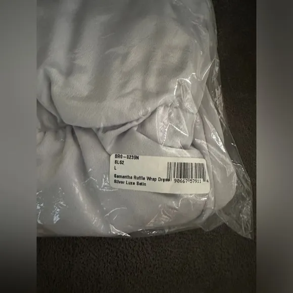 NWT2 SHOW ME YOUR MUMU Samantha Ruffle Wrap Dress Silver Luxe Satin