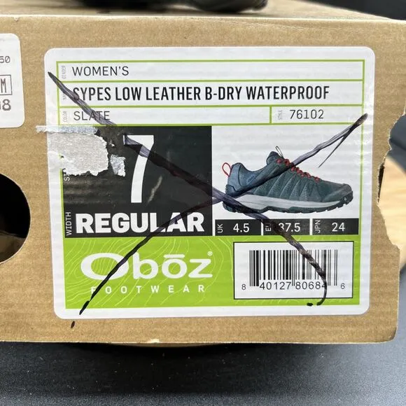 Oboz Women’s Size 7 M Sypes Slate Leather B-DRY Waterproof Low Hiking Shoes Grey
