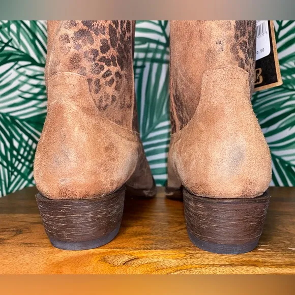 Old Gringo Leopardito Brown Suede Snip Toe Western Boots Women’s 8.5 B NWT