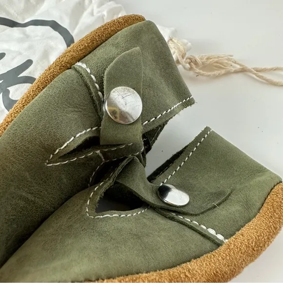 OLIVE‎ Mon Petit Shoes Size 3 Green Baby Toddler Shoes Handmade MPs