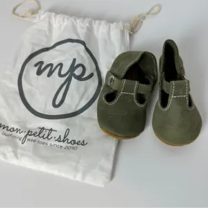 OLIVE‎ Mon Petit Shoes Size 3 Green Baby Toddler Shoes Handmade MPs