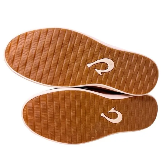 OLUKAI Hawai’iloa Manu Hope Leather Shoes Size 7 Wide in Fox / White