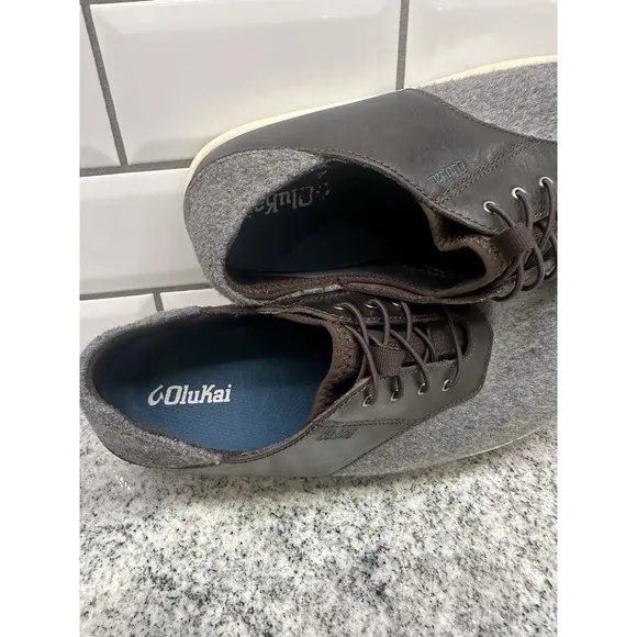 Olukai Nohea Moku Hulu Mens 10.5 Shoes Size Gray Wool Slip On Casual Sneakers