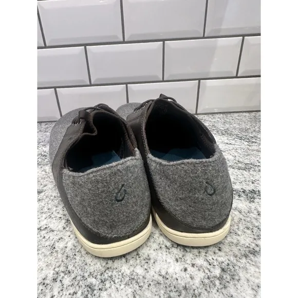 Olukai Nohea Moku Hulu Mens 10.5 Shoes Size Gray Wool Slip On Casual Sneakers