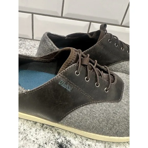Olukai Nohea Moku Hulu Mens 10.5 Shoes Size Gray Wool Slip On Casual Sneakers