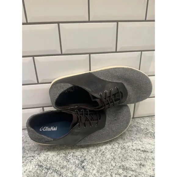 Olukai Nohea Moku Hulu Mens 10.5 Shoes Size Gray Wool Slip On Casual Sneakers
