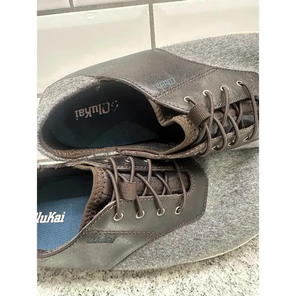 Olukai Nohea Moku Hulu Mens 10.5 Shoes Size Gray Wool Slip On Casual Sneakers