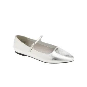 Open Edit Regina Mary Jane Pointed Toe Flat - Silver Metallic