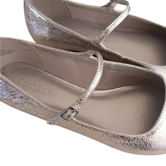 Open Edit Regina Mary Jane Pointed Toe Flat - Silver Metallic