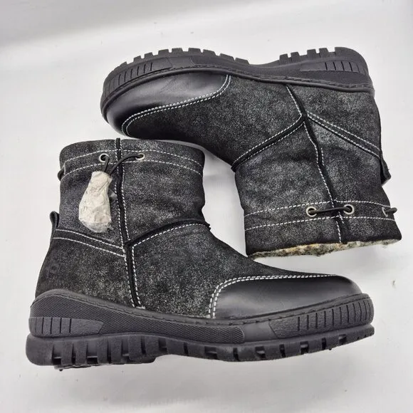 OTBT Women's Snow Boots Size 7 M Black Fanfare Reversible Spikes Leather Textil