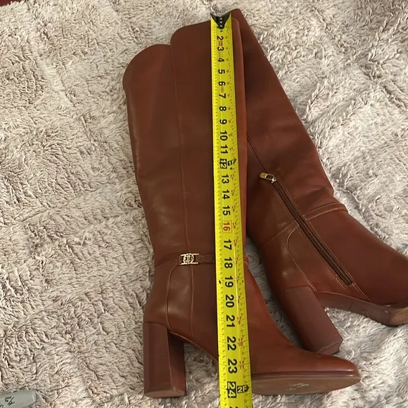 Over the knee 3.5” heeled boots brown cognac Antonio women’s Sz 9M ankle zipper