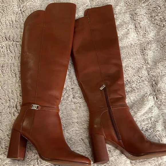 Over the knee 3.5” heeled boots brown cognac Antonio women’s Sz 9M ankle zipper