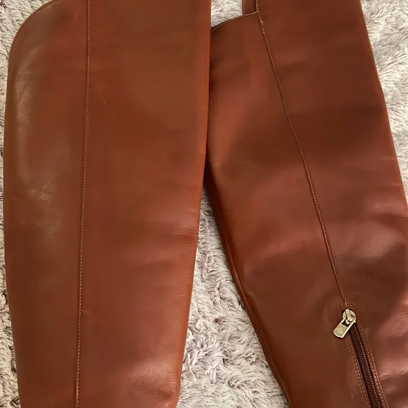 Over the knee 3.5” heeled boots brown cognac Antonio women’s Sz 9M ankle zipper