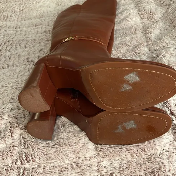 Over the knee 3.5” heeled boots brown cognac Antonio women’s Sz 9M ankle zipper