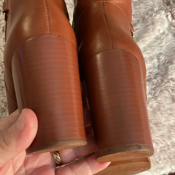 Over the knee 3.5” heeled boots brown cognac Antonio women’s Sz 9M ankle zipper