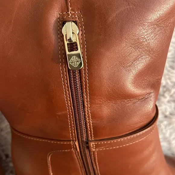 Over the knee 3.5” heeled boots brown cognac Antonio women’s Sz 9M ankle zipper