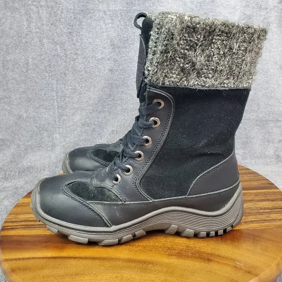 Pajar Canada Ava Winter Boots Womens 7 Black Suede Leather Faux Fur Snow Lace Up