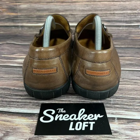 Peter Millar Men's Brown‎ Leather Horsebit Apron Casual Slip On Loafer Shoes
