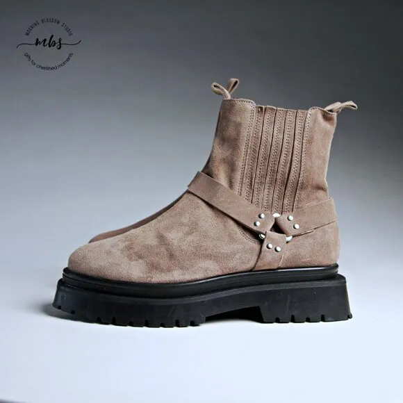 Pilcro at Anthropologie Moto Suede Duo Tones Ankle Boots Tan Women 6.5