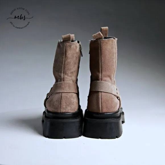 Pilcro at Anthropologie Moto Suede Duo Tones Ankle Boots Tan Women 6.5