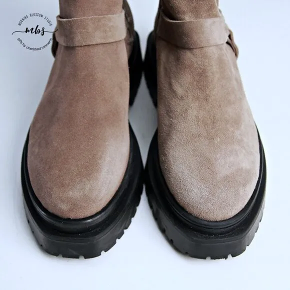 Pilcro at Anthropologie Moto Suede Duo Tones Ankle Boots Tan Women 6.5