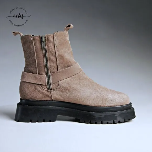 Pilcro at Anthropologie Moto Suede Duo Tones Ankle Boots Tan Women 6.5